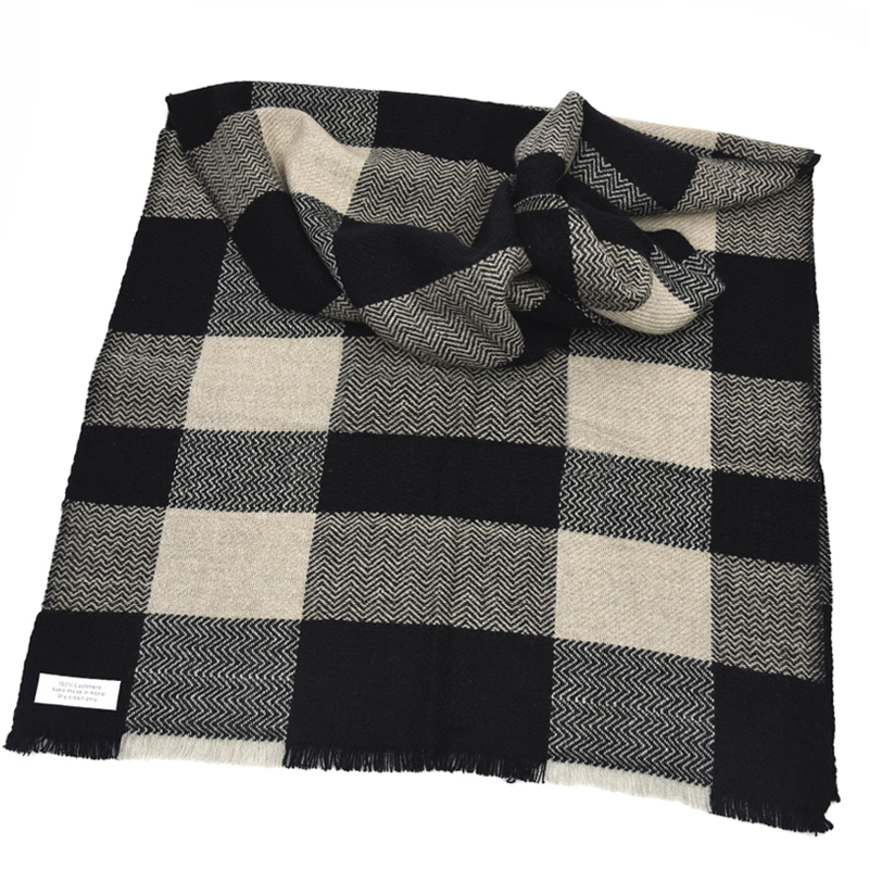 Pure Cashmere Scarves Black Plaid Women Fashional Winter Scarf